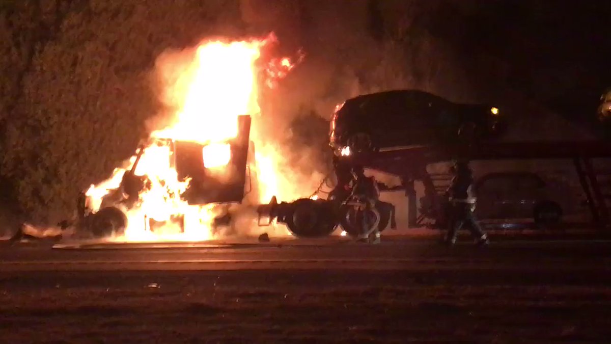 Big rig catches fire. I pulled off onto the shoulder of I-5 near W Turner Rd.