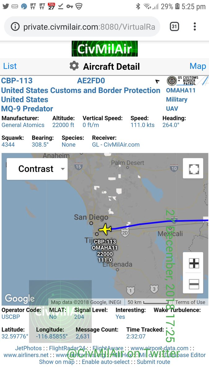 US Customs and Border Protection MQ-9 Predator CBP-113 OMAHA11    Predator drone buzzing along the Mexico border 