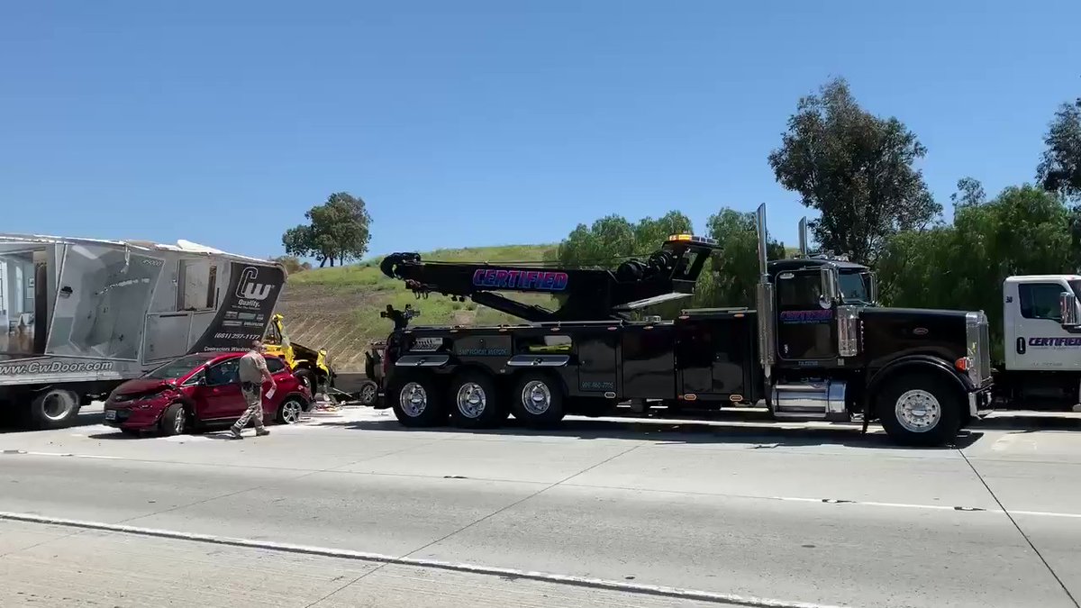 Crews are in the process of clearing the 5 vehicles involved in a deadly chain reaction crash on the 71 Fwy in Chino Hills