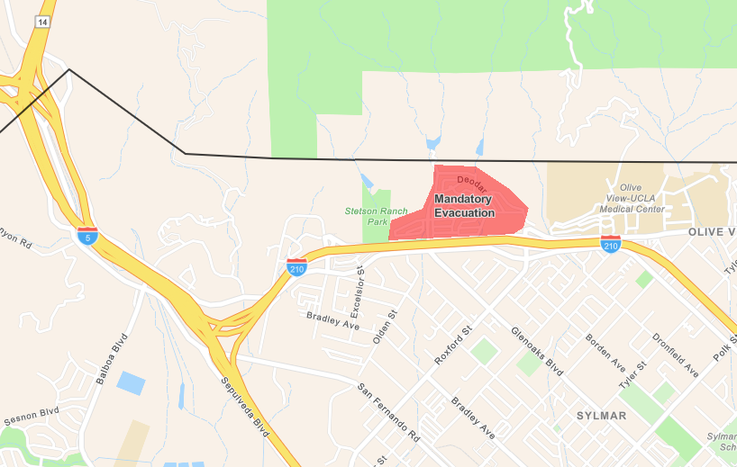 Mandatory evacuation zone in the SaddleridgeFire in Sylmar,  