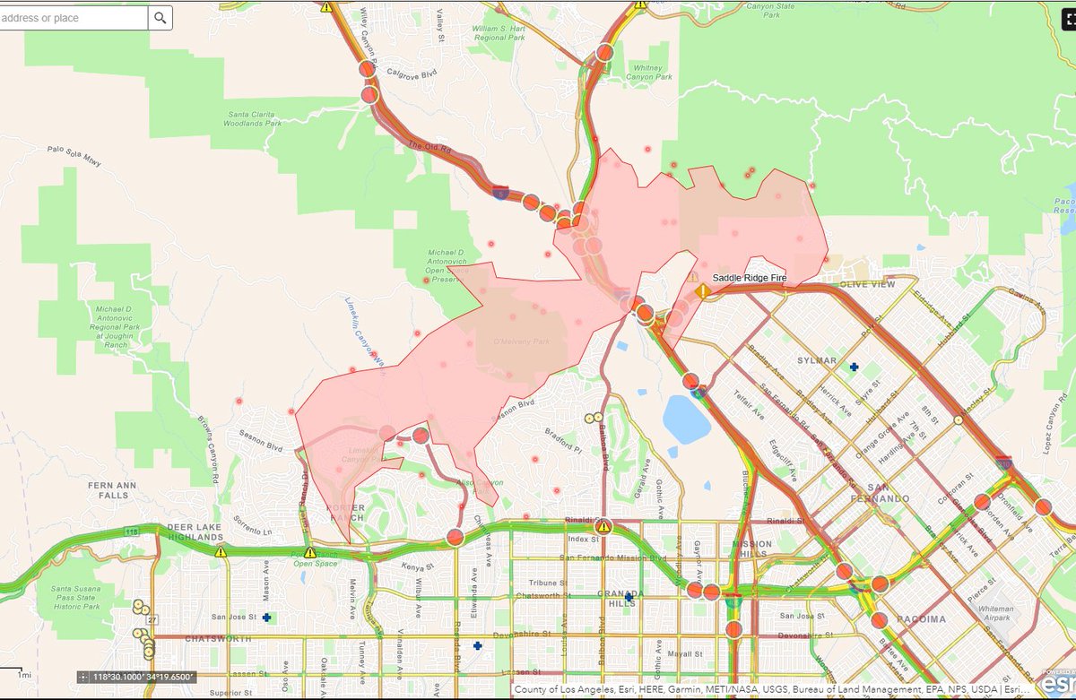 #SaddleRidgeFire LAFD Here's a perimeter and heat detection map for the fire