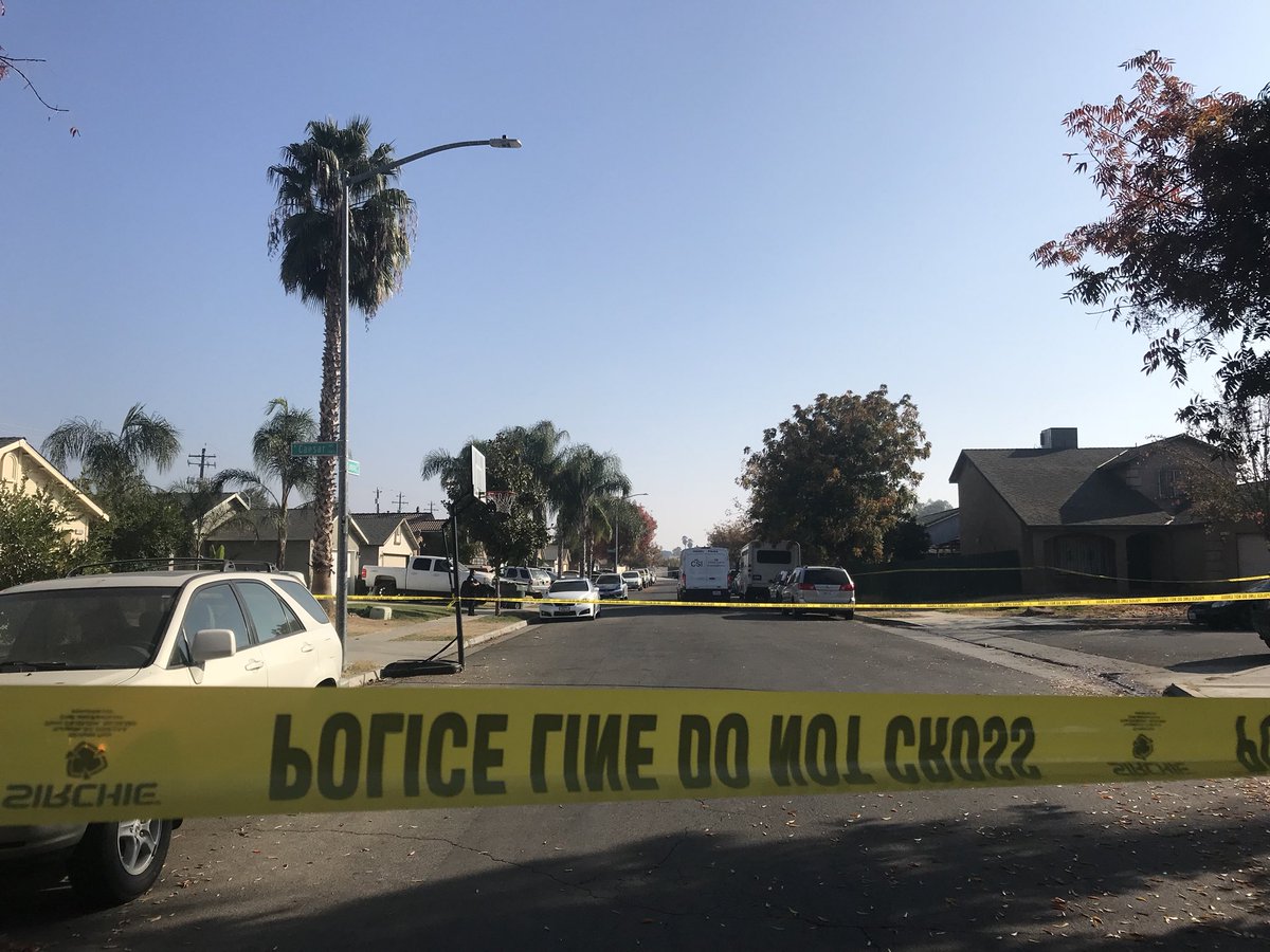 Scene of the backyard shooting in Fresno off of Cesar Avenue and Lamona Avenue where police are still lining the neighborhood trying to figure out what happened last night. They say 10 people were shot and 4 were killed at a backyard football party.