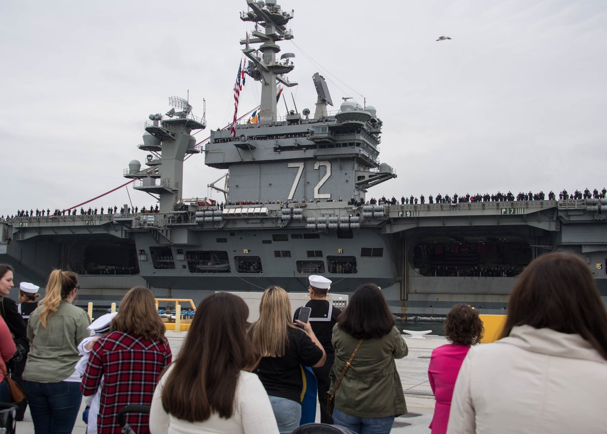 USS ABRAHAM LINCOLN CVN72 once again is a west coast carrier, arriving at San Diego Mon 20 Jan to conclude a 10-month deployment since lvng Norfolk 1 April. She left her old homeport of Everett WA in Dec 2011 for deployment & a 4-year refueling overhaul