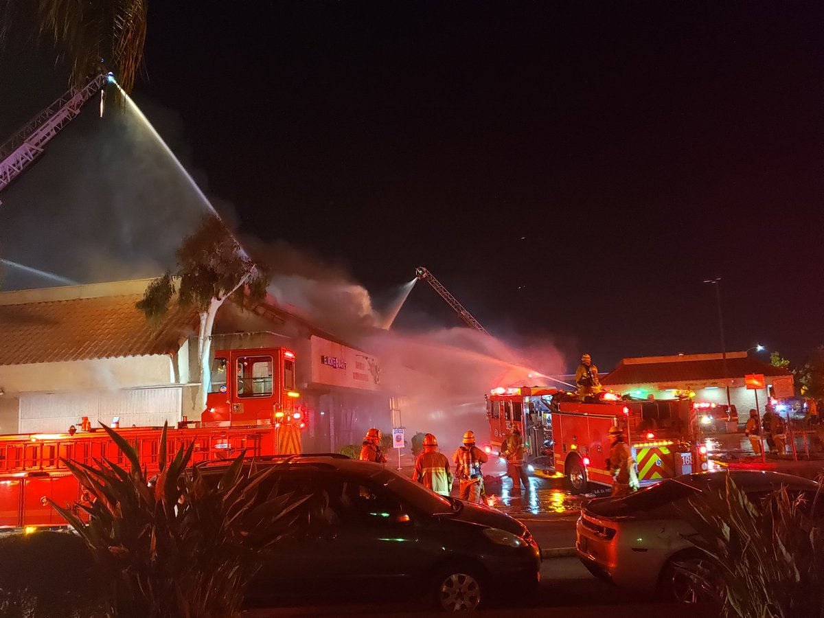 El Monte. ValleyFire A portion of the burning strip mall has collapsed as @LACOFD  works to get a handle on the flames