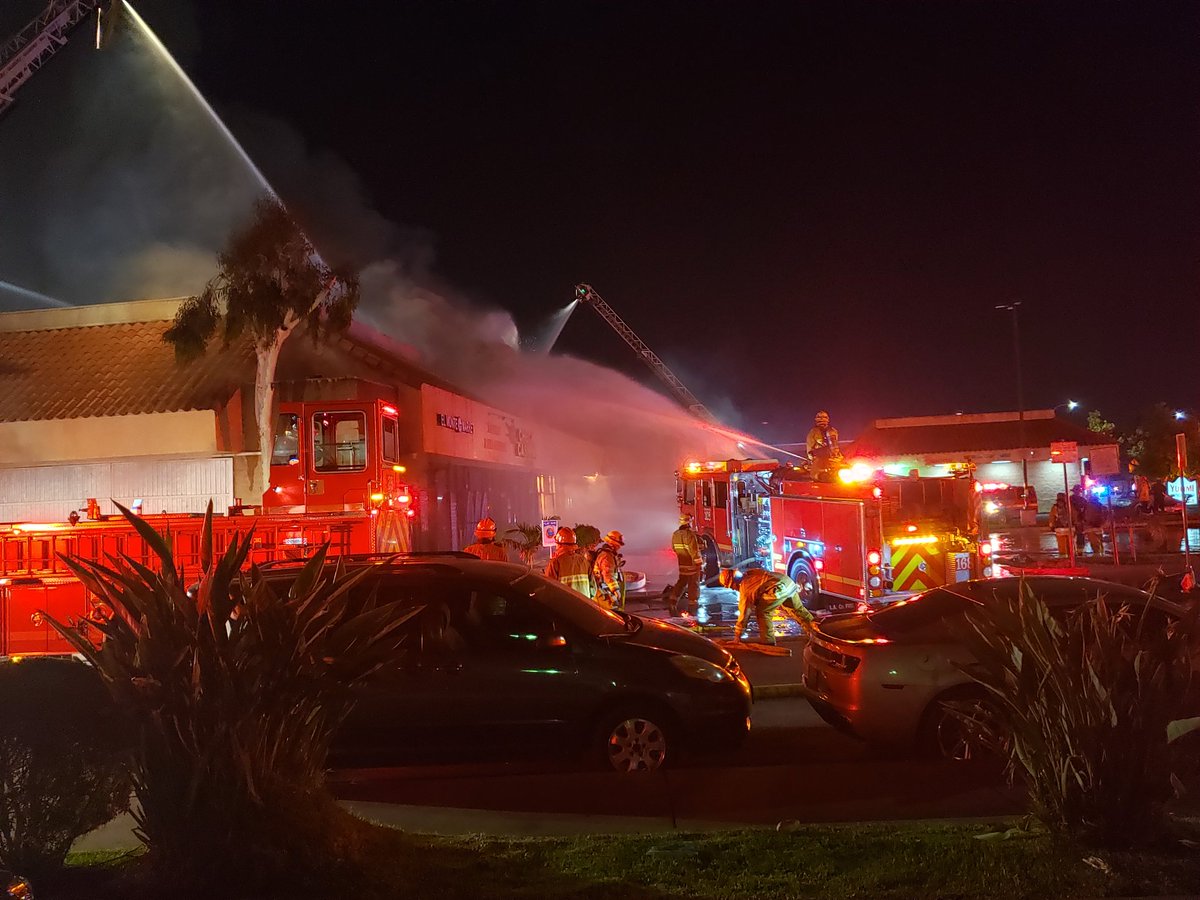 El Monte. ValleyFire A portion of the burning strip mall has collapsed as @LACOFD  works to get a handle on the flames