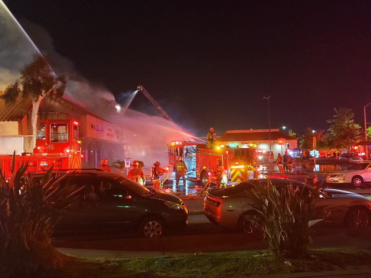 El Monte. ValleyFire A portion of the burning strip mall has collapsed as @LACOFD  works to get a handle on the flames