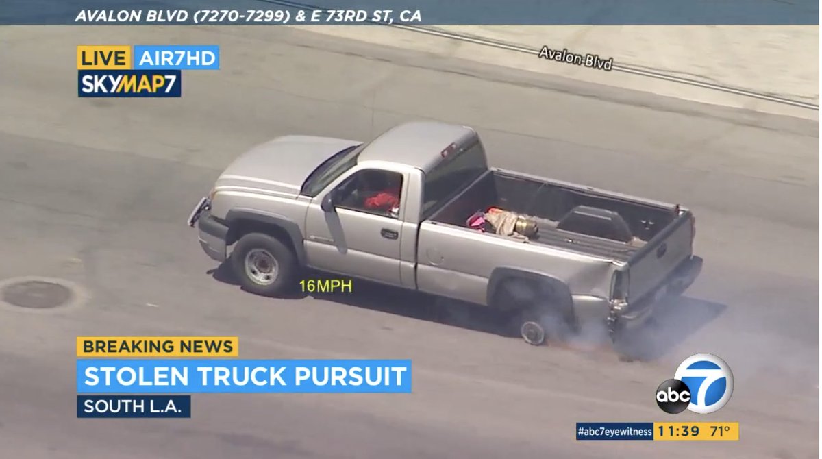 Here's a look at some of the damage on the suspect's vehicle. The car has lost its back left tire, which is smoking. 