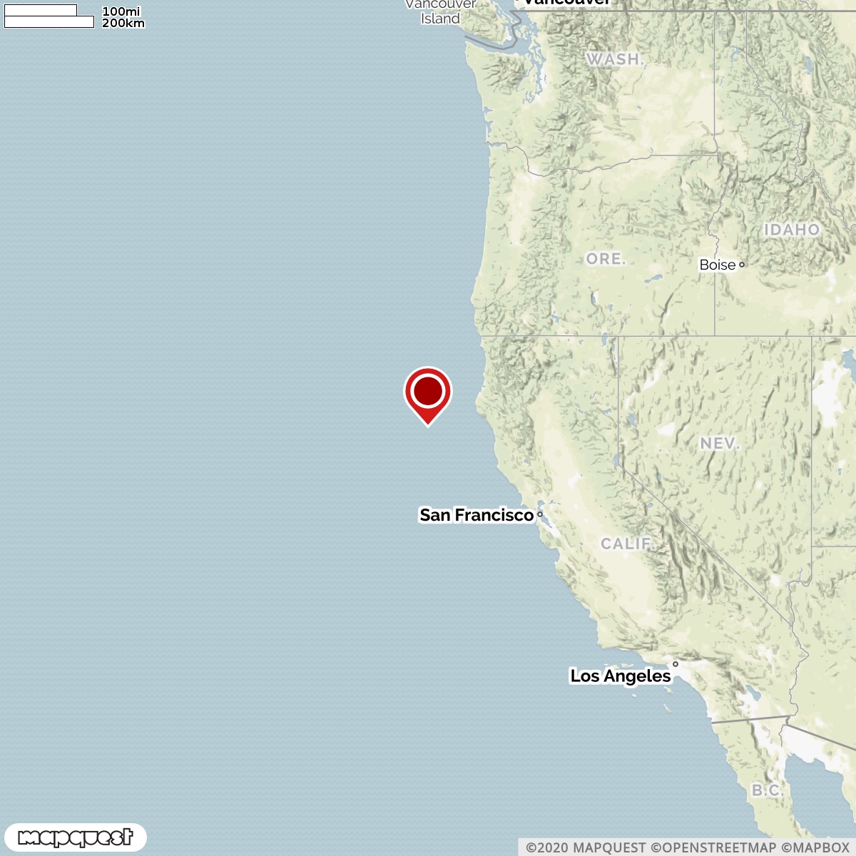 M4.2186 153 km W of Shelter Cove, California Mag 4.2186 Depth 8km