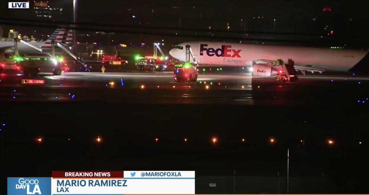 Per @flyLAXairport: FedEx Flight 1026, A Boeing 767-300, has landed safely after declaring an emergency. The aircraft was not carrying passengers and there are no injuries reported. Emergency crews are on scene evaluating the aircraft