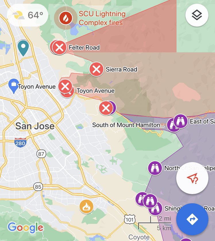 Santa Clara County evacuation maps. It's an estimate, but can be helpful. SCULightningComplex  Red = evac order Purple = evac warning 