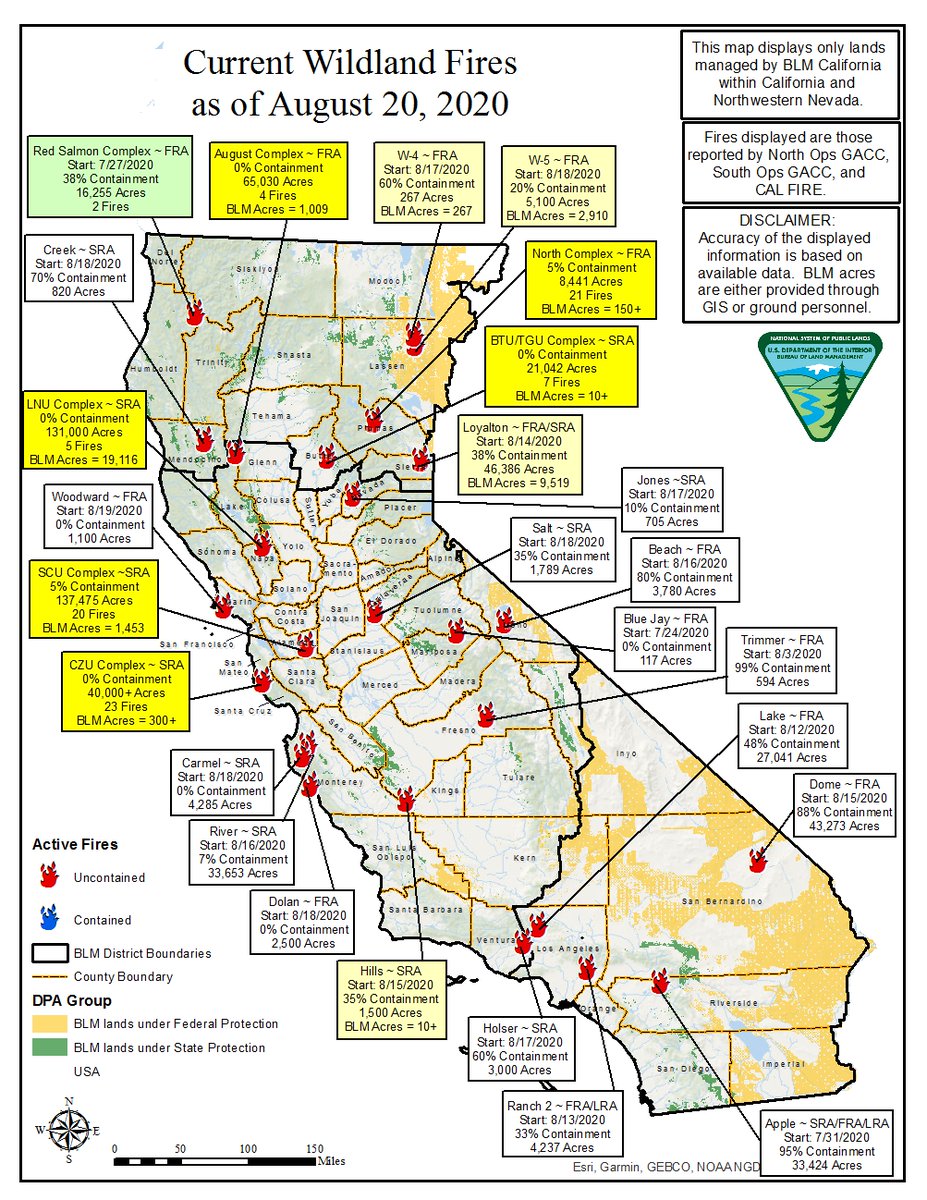 California Fire Map 2020 Live Today's fire map (Aug 20), which displays lands managed by BLM 