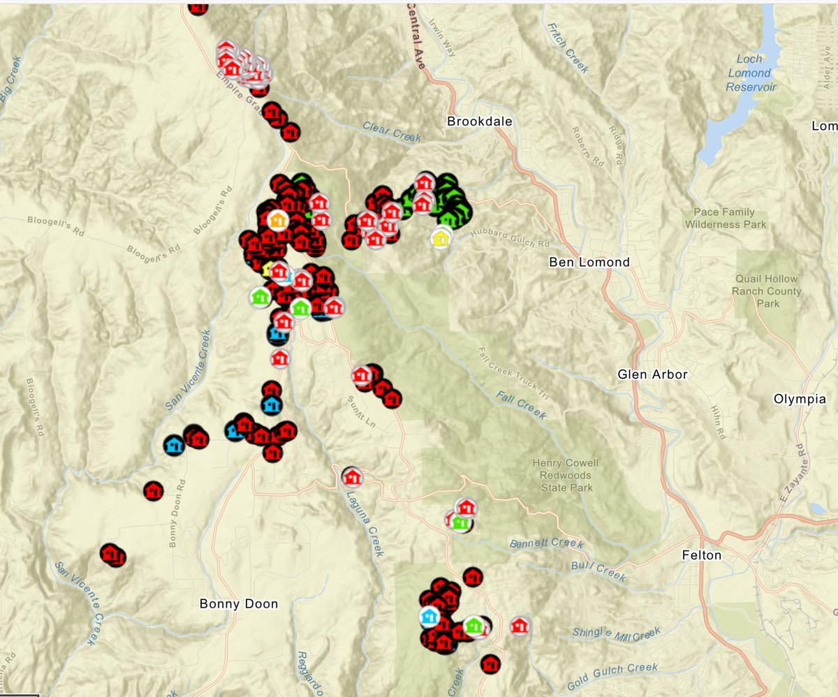 The Preliminary Damage Assessment Map From The Czulightningcomplex Shows Entire Neighborhoods In The Santa Cruz Mountains Destroyed By Fire Santa Cruz California California Today On Live Map California Liveuamap Com