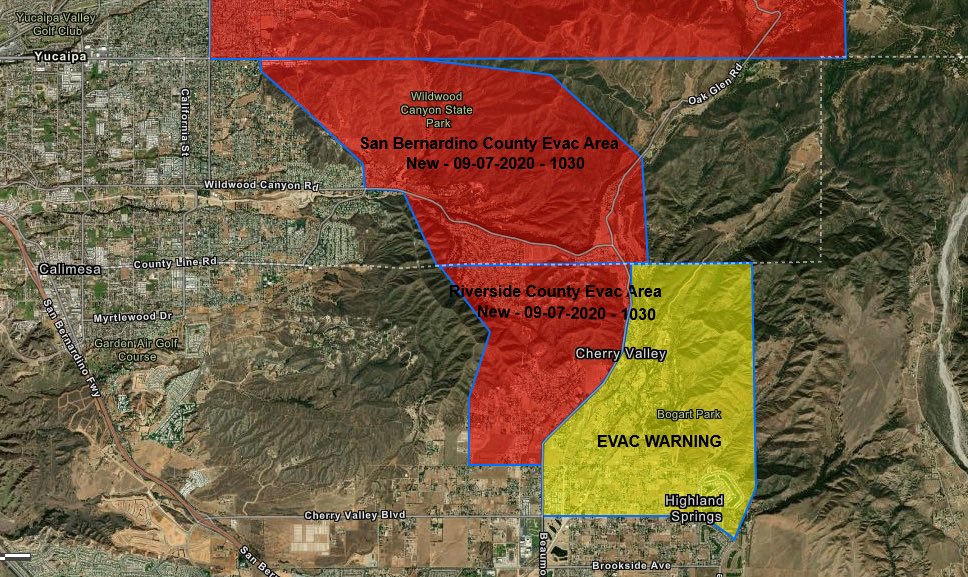 ElDoradoFire - Evacuation Order Map to include Riverside County @CALFIREBDU @CityofYucaipa @SBCOUNTYFIRE