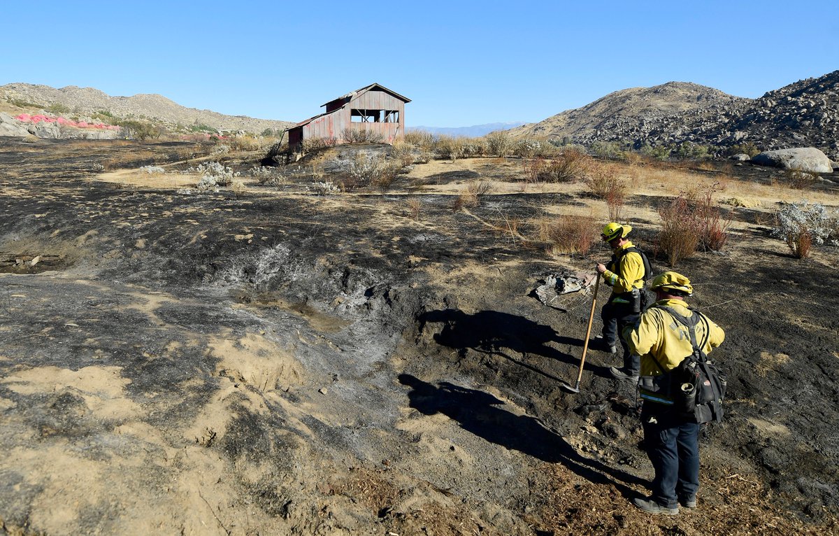 Firefighters put out hot spots from the #cerritosfire near #hemet Thursday morning. The fire has burned approximately 200 acres.