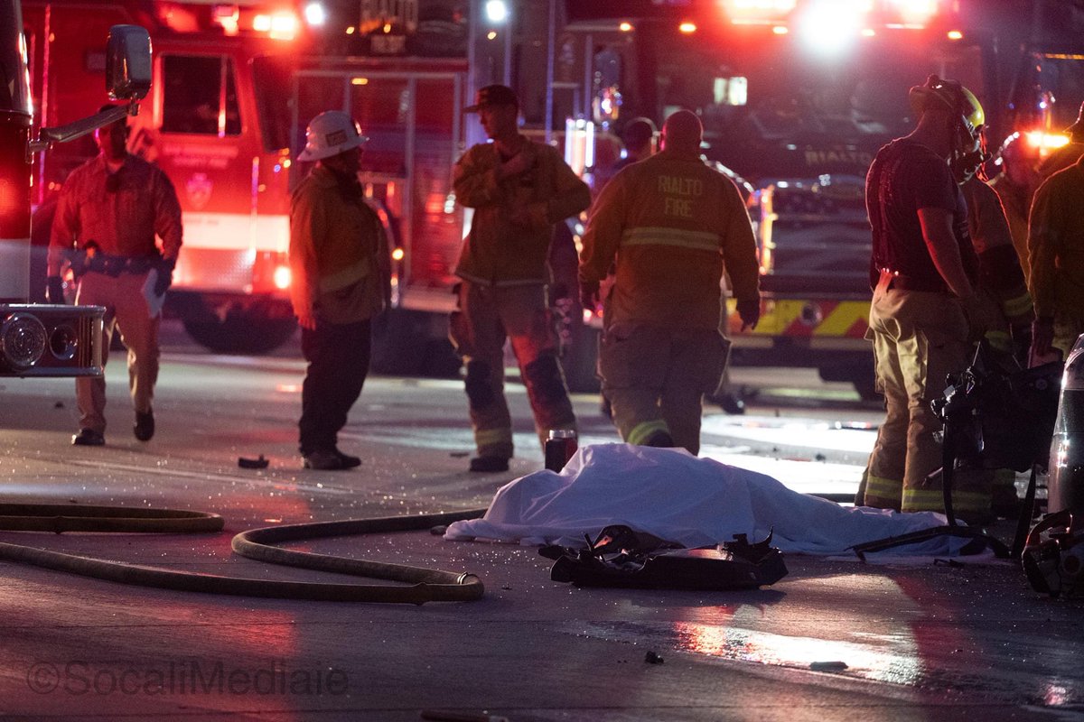 Fatal car crash on the 210 freeway next to on ramp Pepper .   3 Killed ,1 injured