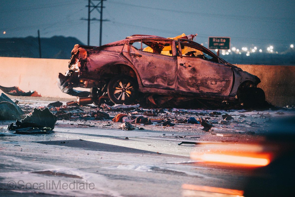 Fatal car crash on the 210 freeway next to on ramp Pepper .   3 Killed ,1 injured