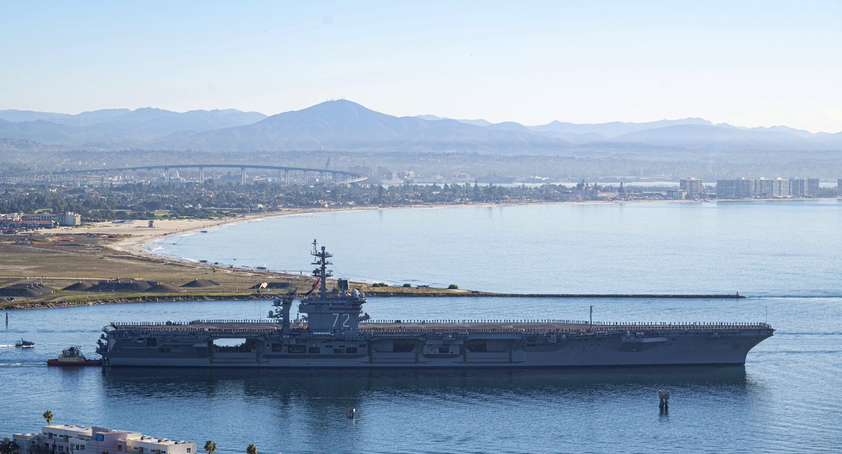 ABRAHAM LINCOLN CVN72 deployed fromm San Diego 3 Jan with Carrier Air Wing 9 CVW9, cruiser MOBILE BAY CG53, destroyers FITZGERALD DDG62, GRIDLEY DDG101, SAMPSON DDG102 & SPRUANCE DDG111. Abe CO CAPT Amy Bauernschmidt talks to media just before departure