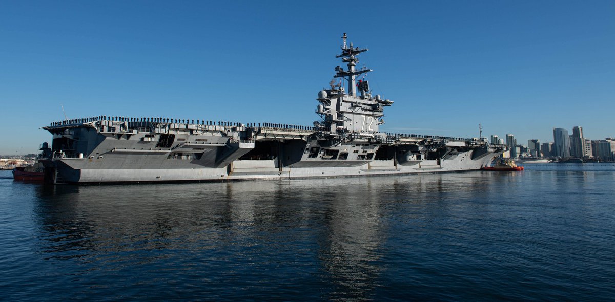 ABRAHAM LINCOLN CVN72 deployed fromm San Diego 3 Jan with Carrier Air Wing 9 CVW9, cruiser MOBILE BAY CG53, destroyers FITZGERALD DDG62, GRIDLEY DDG101, SAMPSON DDG102 & SPRUANCE DDG111. Abe CO CAPT Amy Bauernschmidt talks to media just before departure