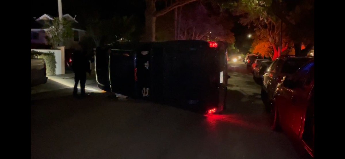 Several vehicles damaged in a TRUCK ROLLOVER on Voluntario and Hutash St. in Santa Barbara.  No serious injuries. 