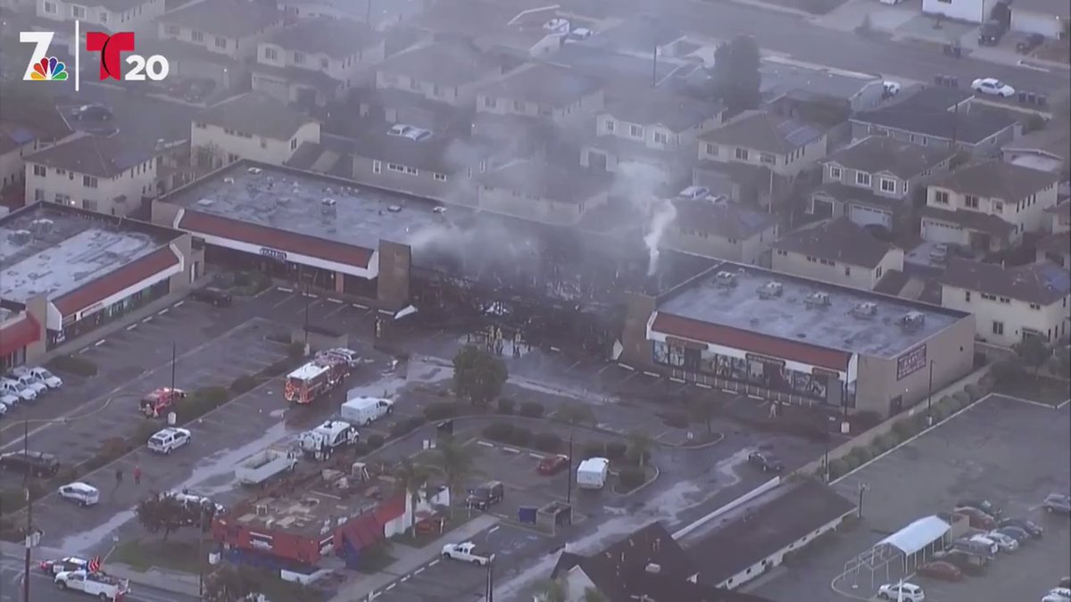 Aerial footage from SkyRanger 7 shows the aftermath of a commercial fire in El Cajon that damaged four businesses this morning at the Broadway Plaza Shopping Center