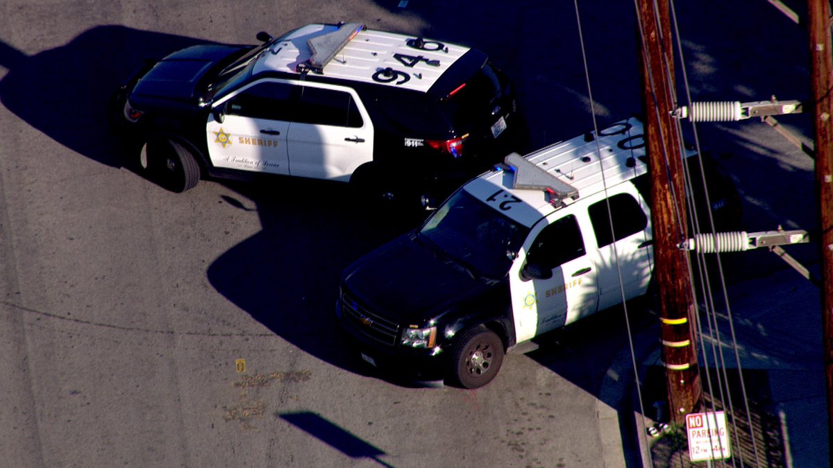 South Gate Century Deputies Pursuit Ending 1 in custody but only after a short pursuit with  attempts at spike stripping the suspect. The white truck the suspect vehicle that pulled over & then the suspect tried to walk away Deputies took him into custody alameda &amp; Nebraska 