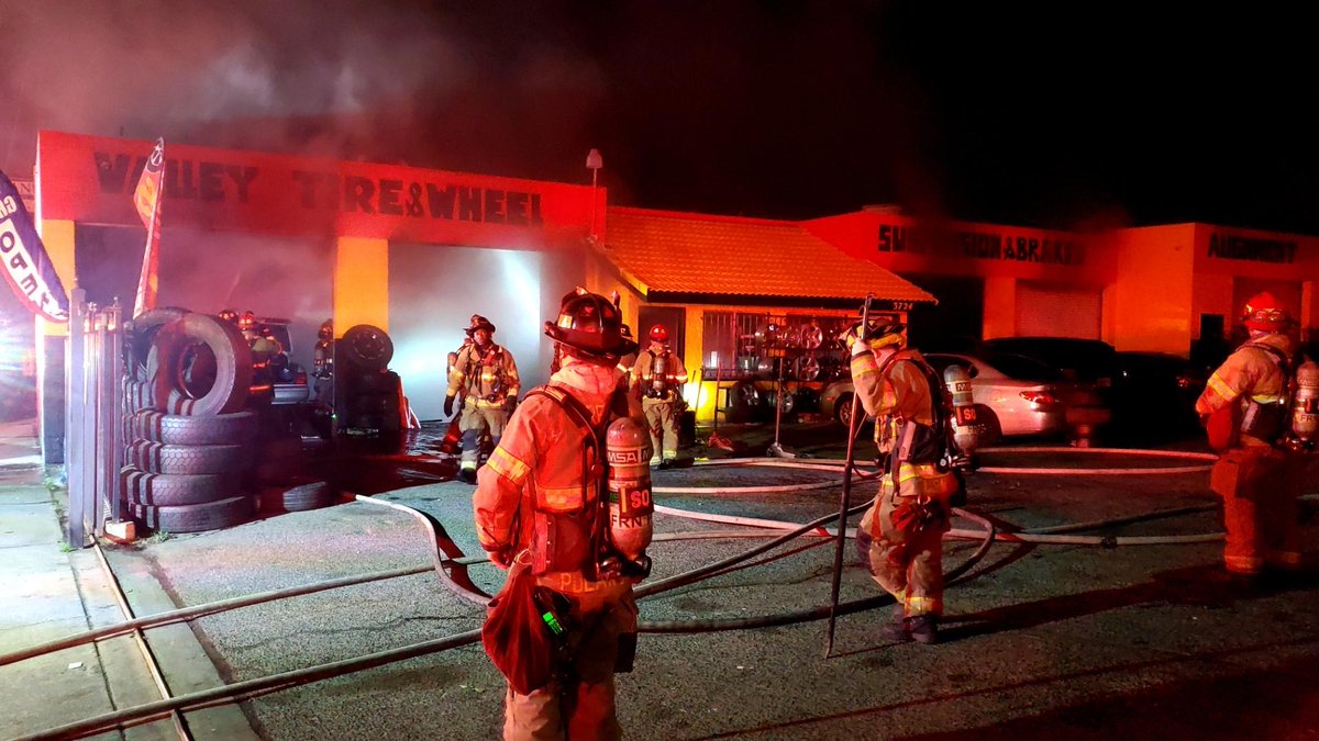 An auto shop caught fire Wednesday evening near 7th and Belmont in Fresno