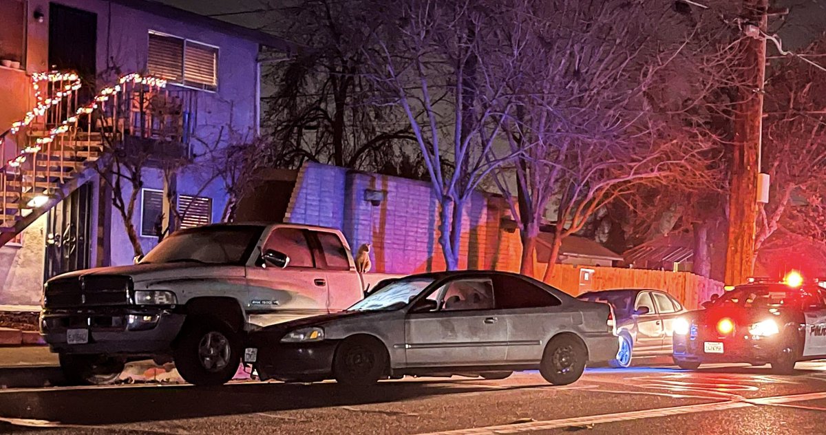 Vehicle into a parked pickup truck on Tulare  and Church, driver fled the scene on foot. No injuries reported