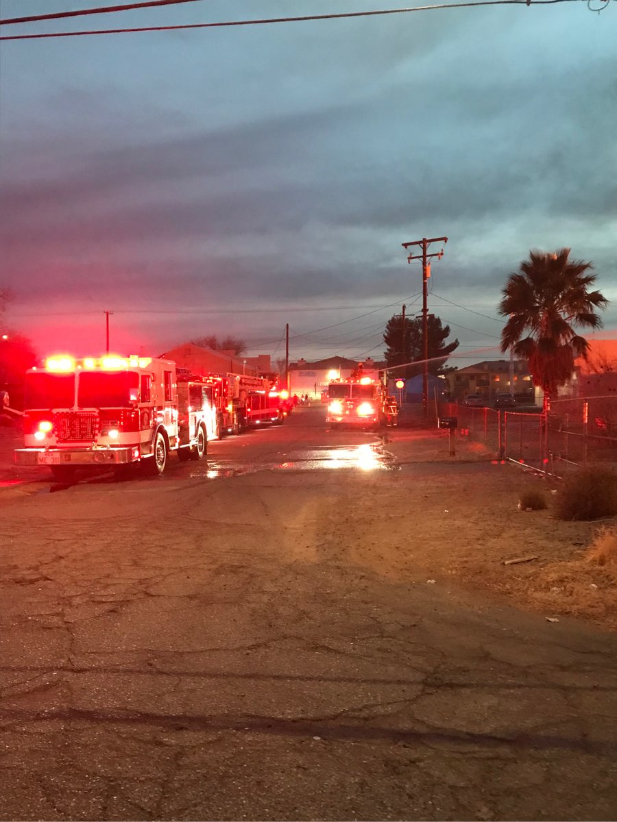 Adelanto: Fire crews continue to work the 2nd Alarm Baldwin fire, working to keep the fire from exposures. IC also repairing power lines down. Victorville & Apple Valley Fire assisting