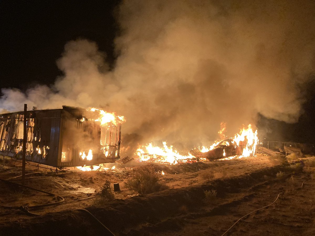 There is a total of 7 abandoned mobile homes on fire, along with various debris. Firefighters are still anticipated to remain on scene for 3-4 hours