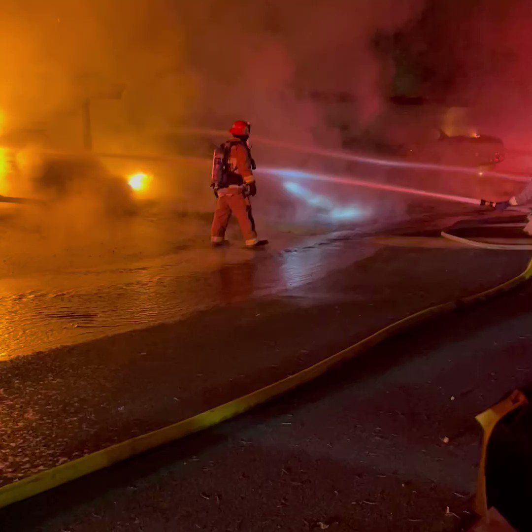 16 vehicles damaged or destroyed in a carport fire in Santa Clarita.