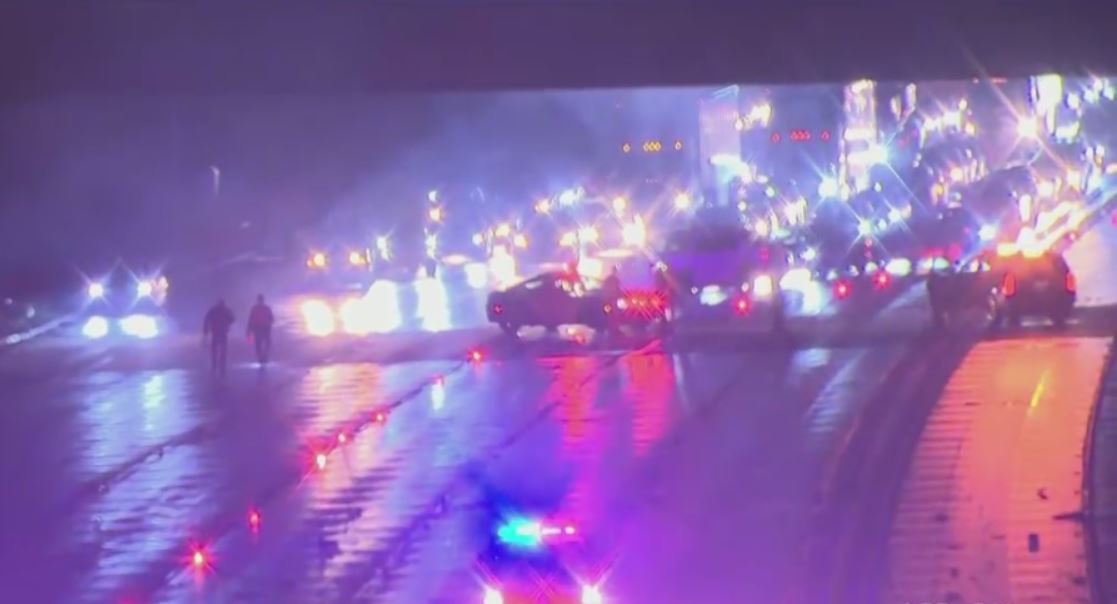 All eastbound lanes of the 105 Freeway blocked near Garfield Avenue in Paramount due to a multivehicle wreck which left at least one person dead