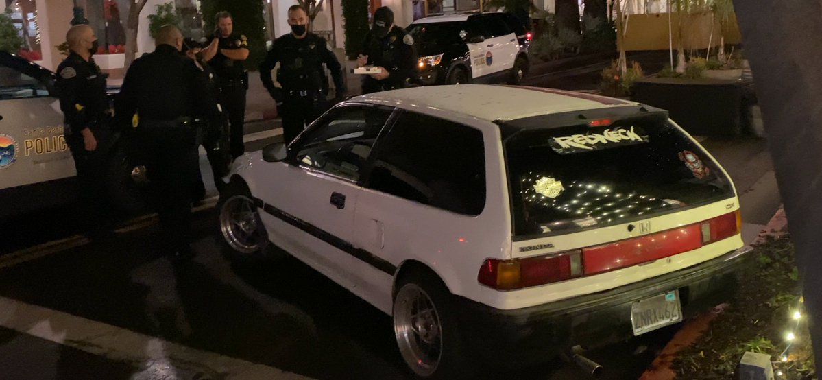 A PROMENADE CRASH Tuesday morning in Santa Barbara leads to the arrest of the driver of a small car that witnesses reportedly saw driving through parklets and patios on State Street and then do a reckless spinning turn.  This was near Figueroa. The street is closed to cars