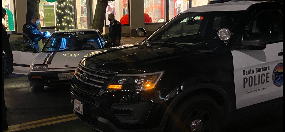 A PROMENADE CRASH Tuesday morning in Santa Barbara leads to the arrest of the driver of a small car that witnesses reportedly saw driving through parklets and patios on State Street and then do a reckless spinning turn.  This was near Figueroa. The street is closed to cars