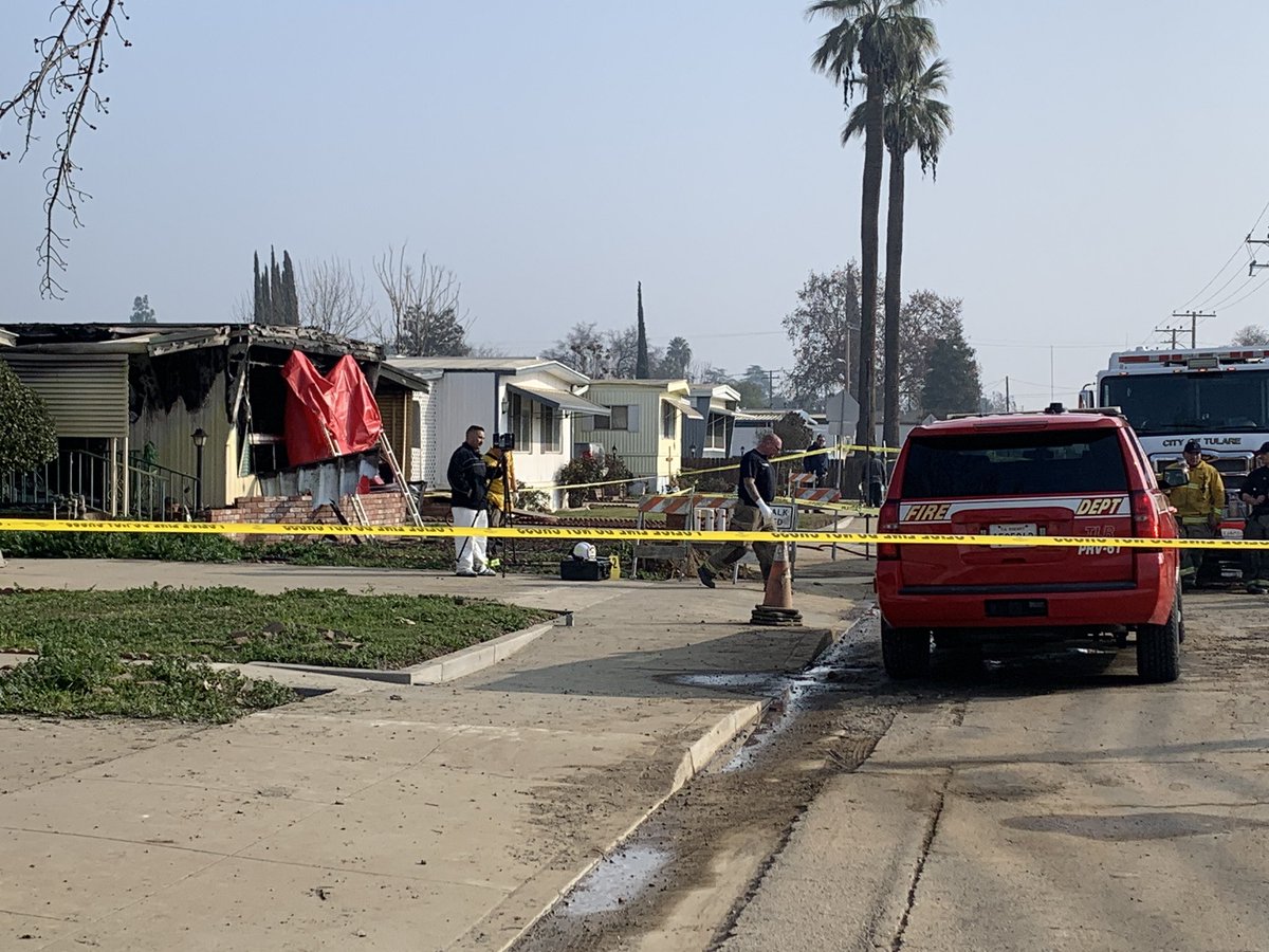 scene of a deadly mobile home fire in Tulare. Police say it happened around 6:20 this morning