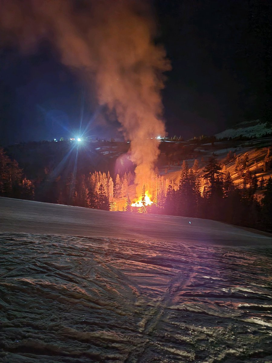 CAL FIRE responded with Truckee Fire District to a working structure fire at the top of Donner Ski Ranch Resort. The fire was well established prior to the arrival of fire resources. It could not be accessed by engines, so firefighters made access via snow cat and snow machine