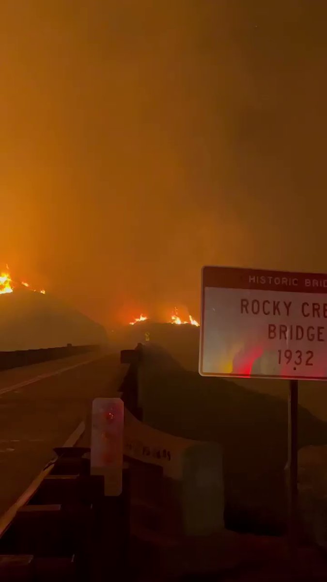 Wildfire surrounding one of Big Sur's world famous bridges, the Rocky Creek Bridge, according to this video.  ColoradoFire