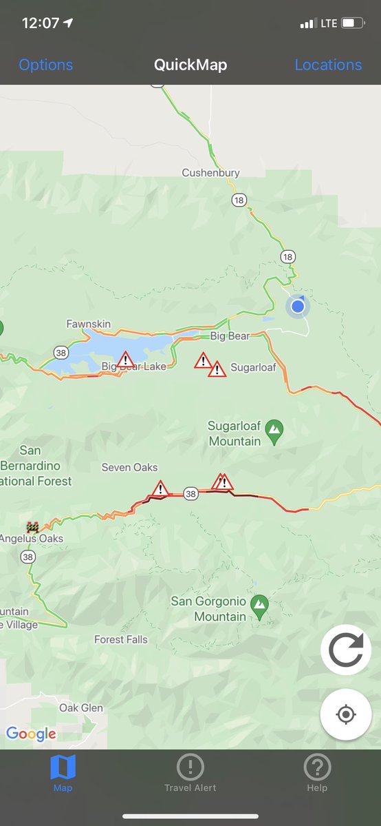 SR-38 All lanes closed at Forest Falls due to high winds and icy conditions. Unknown duration of clear