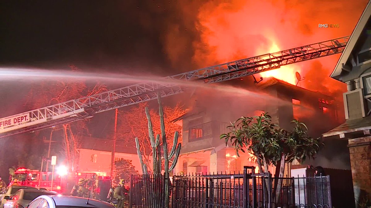 .@LAFD just declared a knockdown on a large structure fire at 1230 S Bonnie Brae St in the Pico-Union area. 93 firefighters extinguished the fire on two floors of the large home in 35 minutes. Two injuries reported