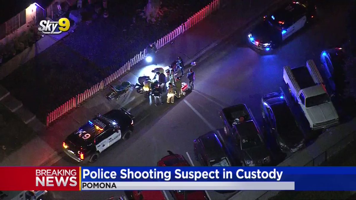 A suspect has been taken into custody after allegedly shooting a @PomonaPD officer. The officer was taken to the hospital where they are expected to be okay.