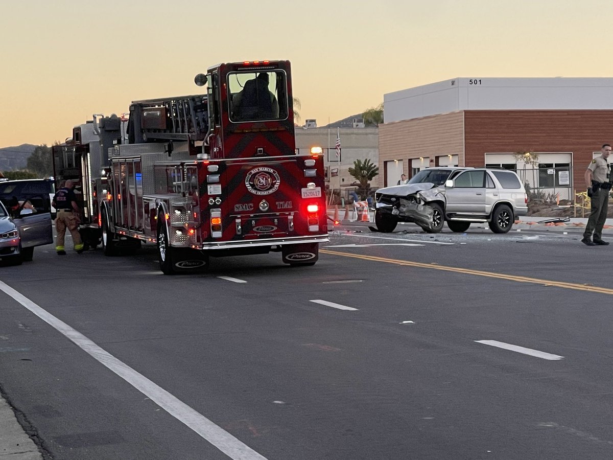 SanMarcos - One person has been rushed to the hospital following a multi-vehicle crash at N Twin Oaks Valley Road & Christen Way