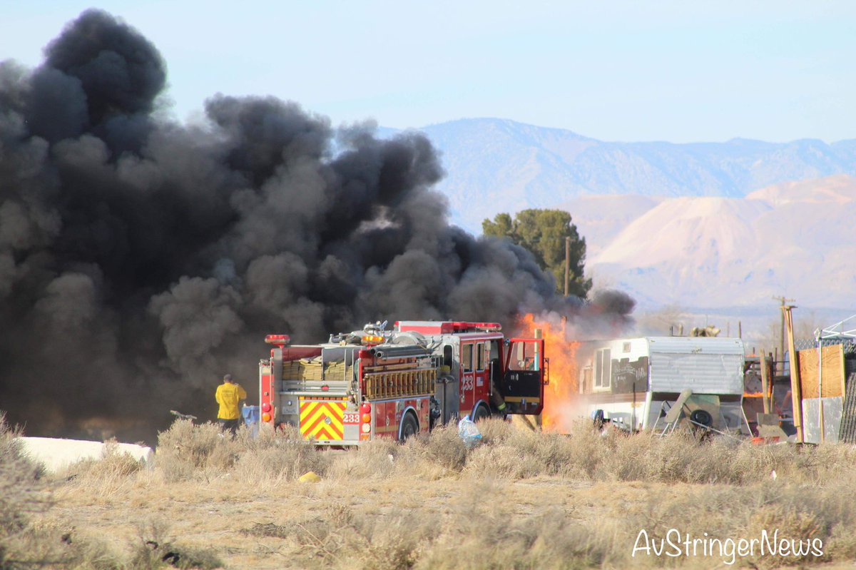 Lancaster,ca:(2:48pm) 904b/904A(brush fire/vehicle fire) Division st and Ave H. RV on fire with spread to the brush