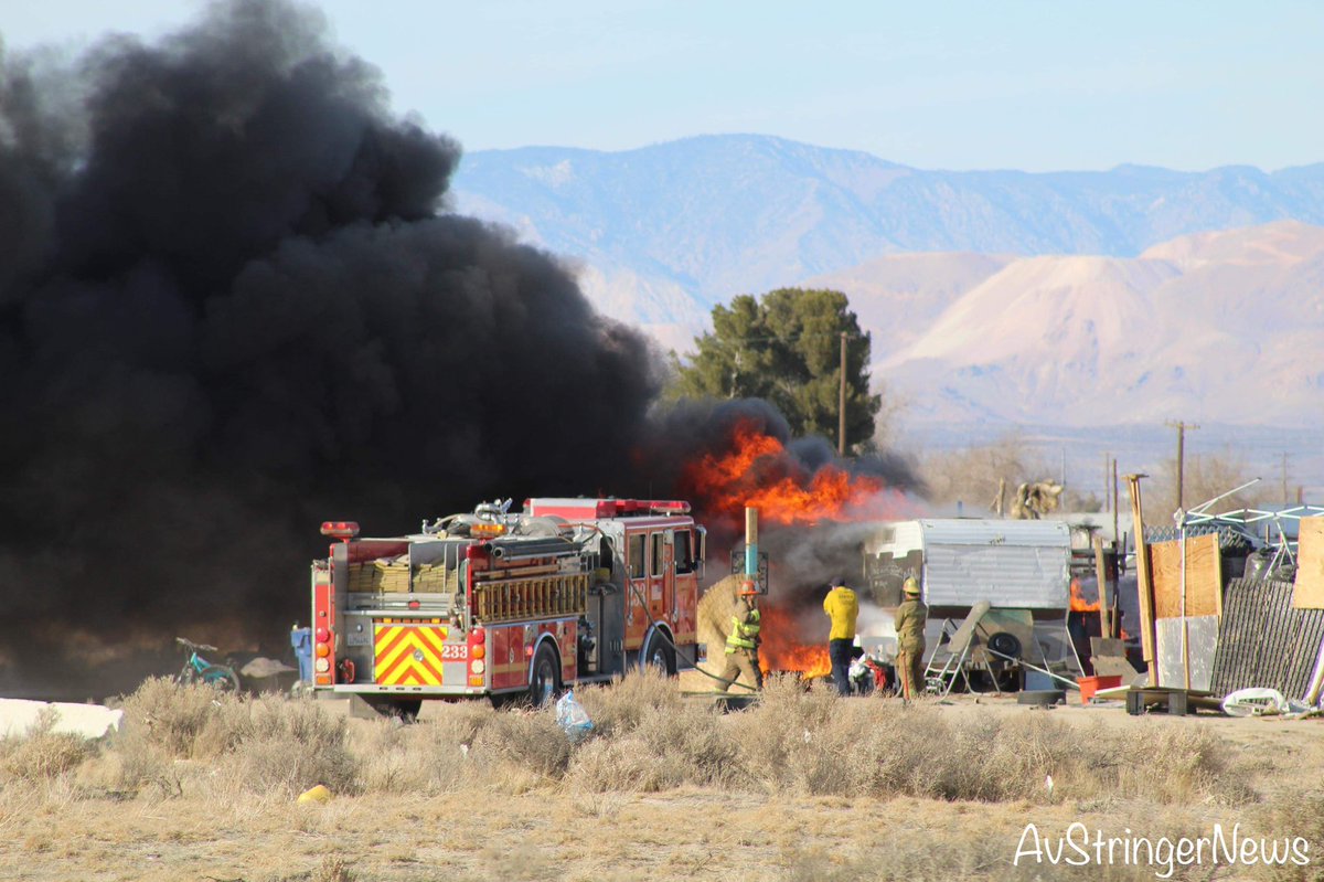 Lancaster,ca:(2:48pm) 904b/904A(brush fire/vehicle fire) Division st and Ave H. RV on fire with spread to the brush