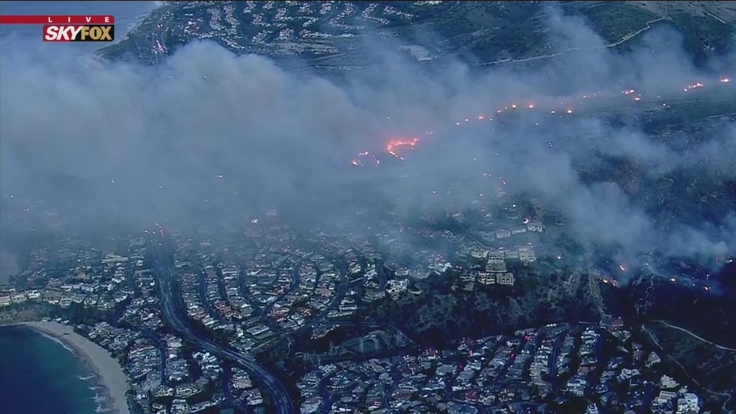 Classes are canceled at all schools in the Laguna Beach School District due to the wind-driven fire burning in the Emerald Bay community