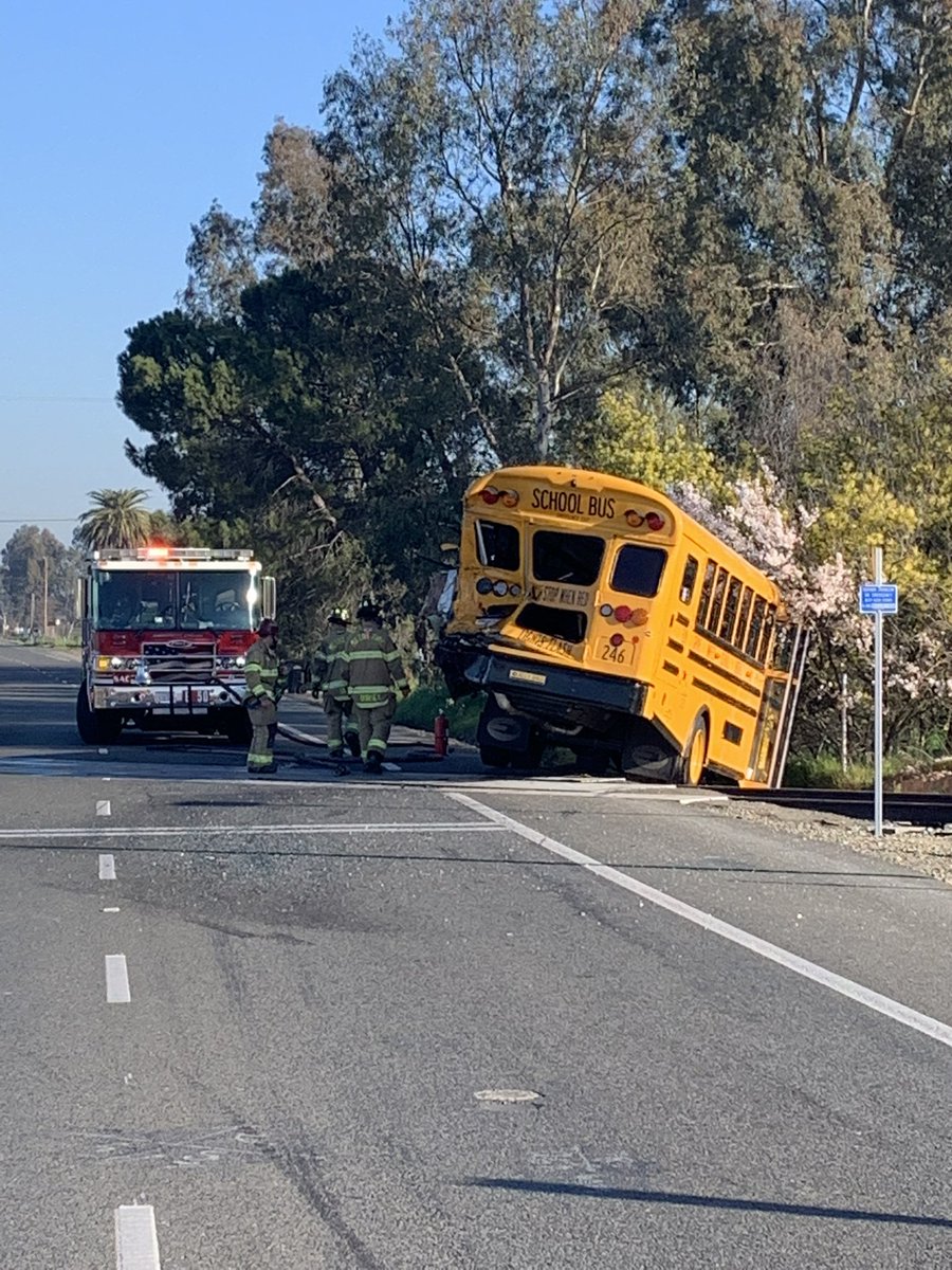 Metro Fire on scene of a fuel truck vs  school bus on Rogers Rd and Bradshaw Rd train tracks in South Sacramento. 1 adult patient transported.