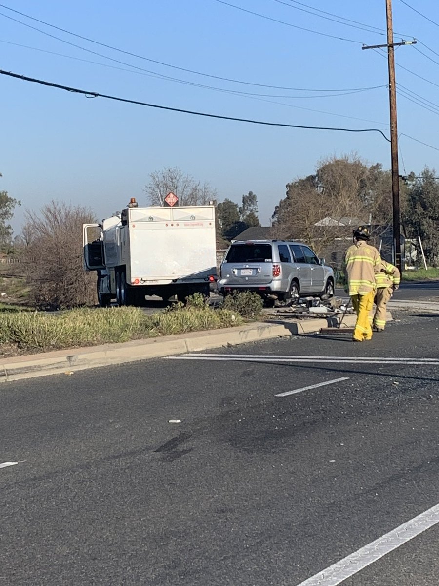 Metro Fire on scene of a fuel truck vs  school bus on Rogers Rd and Bradshaw Rd train tracks in South Sacramento. 1 adult patient transported.