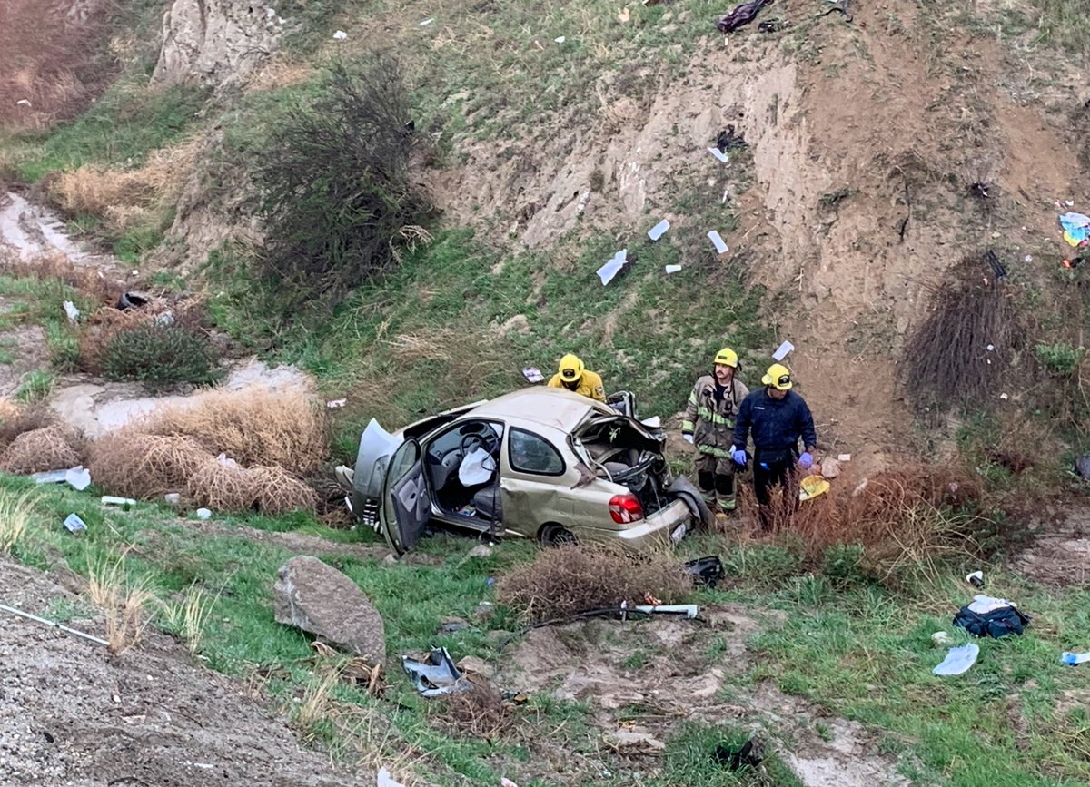 Traffic Collision - 7:41 am Lamb Canyon Rd, S/O Dump Rd, in Beaumont.  Firefighters responded to a solo vehicle, off the roadway. 6 pts total, 2 minor inj and 4 serious. Lambs Cyn Rd reduced to one lane