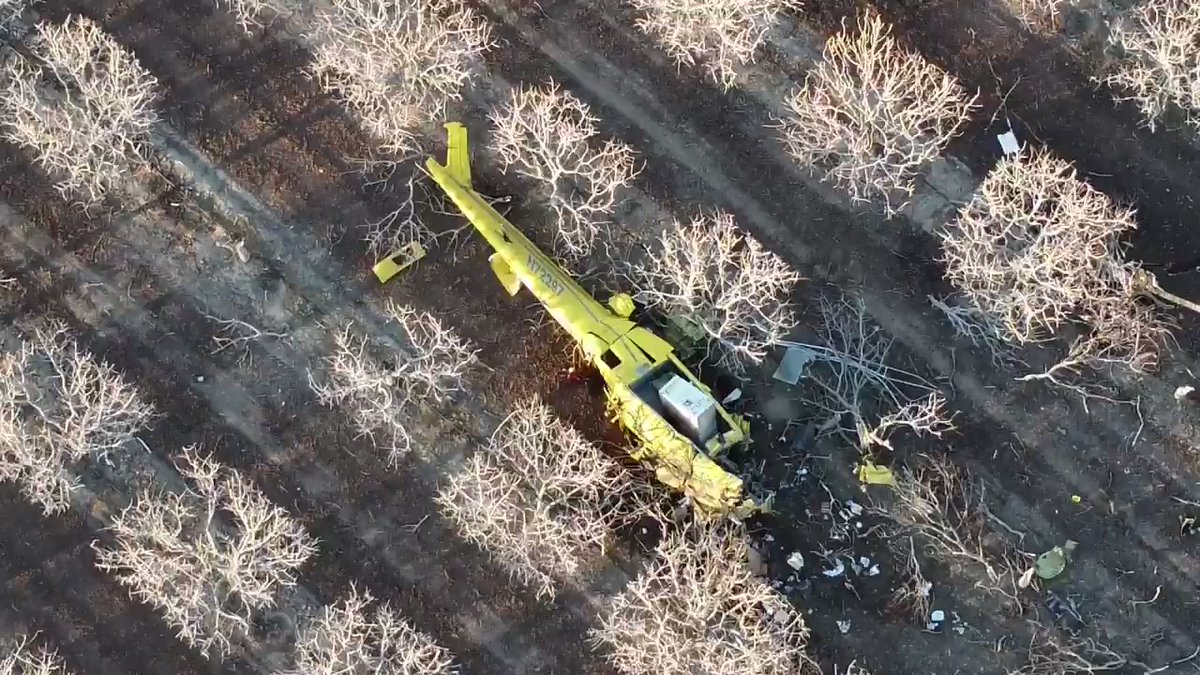 The SkyFOX26 Drone over the deadly crash site near Coalinga. This crop dusting helicopter crashed while doing night work, killing the pilot