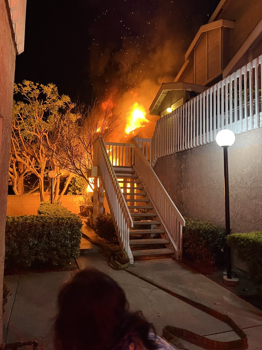 An aggressive fire attack held the fire to the 2 units that were initially involved.  Fortunately, no injuries & the adjacent homes were all saved.  9 adults &amp; 1 child were displaced.  Assistance provided by @SoCal_RedCross.  The call was in the 200 block of N. Mountain View