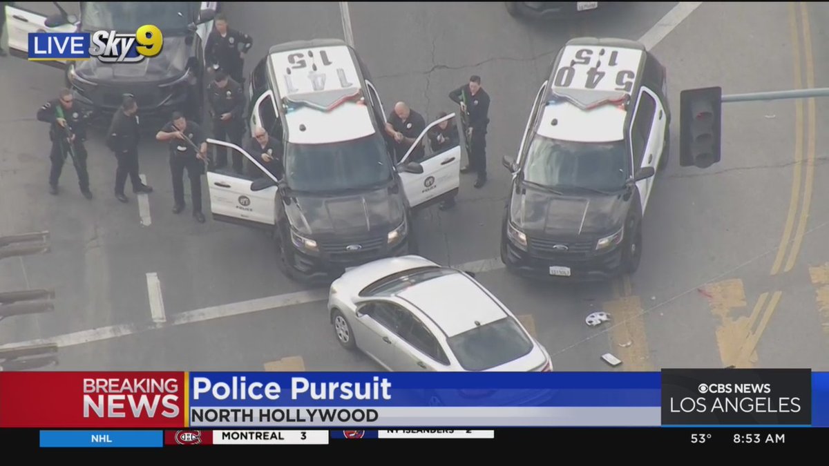 A police pursuit with a stolen car is underway in North Hollywood