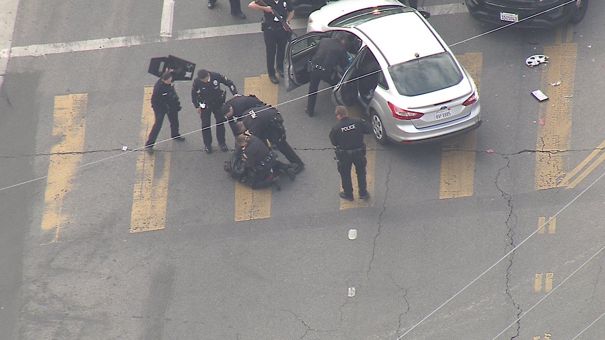 Morning Chase - Slow Speeds - Stolen Car @LAPDNorthHwdDiv dealing with a suspect that was stopping and going till the moment arrived for a clean pit manure.. then short stand off. One person in custody 